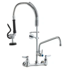 Commercial Faucet with Pre-Rinse Sprayer, 25" Height, 8" Center, 12" Swing Spout