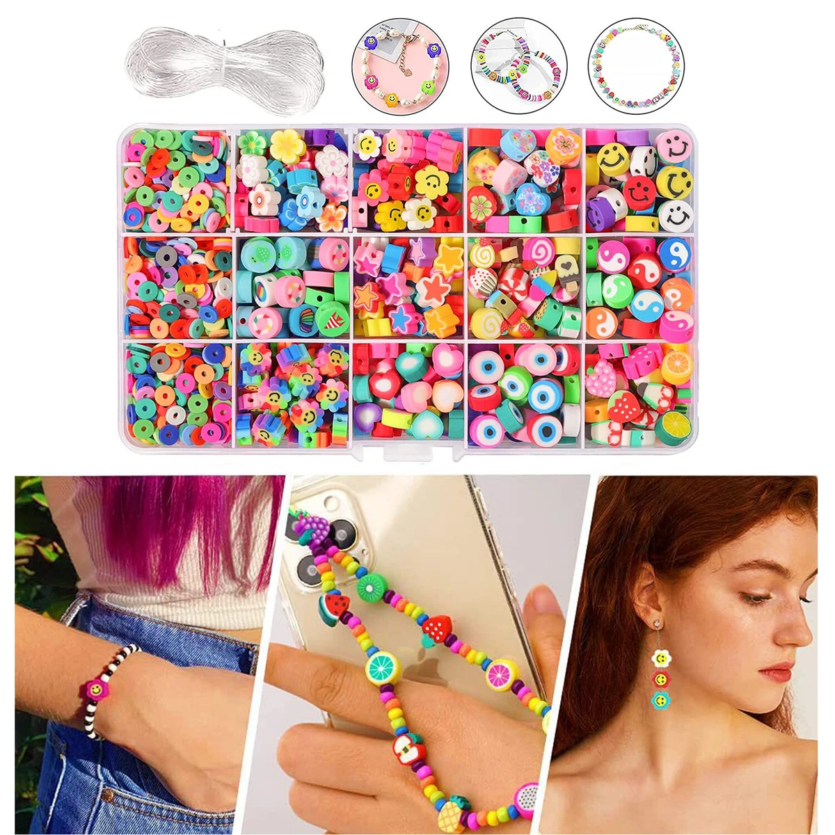 1120pcs Cute Clay Beads for Bracelets Jewellery Charms DIY Making Kit for  Girls