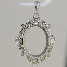 Sterling Silver Semi Mount Pendant Setting Oval OV 16x12mm Cabochon Topaz
