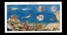 Gambia 1999 - Sea Creatures Fish - Sheet of 12 Stamps - Scott #2162 - MNH