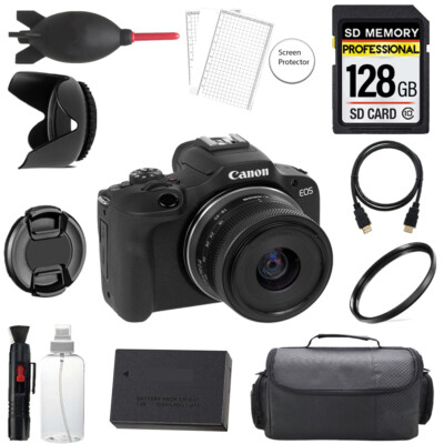Canon EOS R100 Camera with 18-45mm Lens +128GB+ Bag+UV Filter-Basic Kit