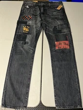 NWTs Polo Ralph Lauren Black Slim Fit Varick Graffiti Patch Jeans 40 X 36 Tall