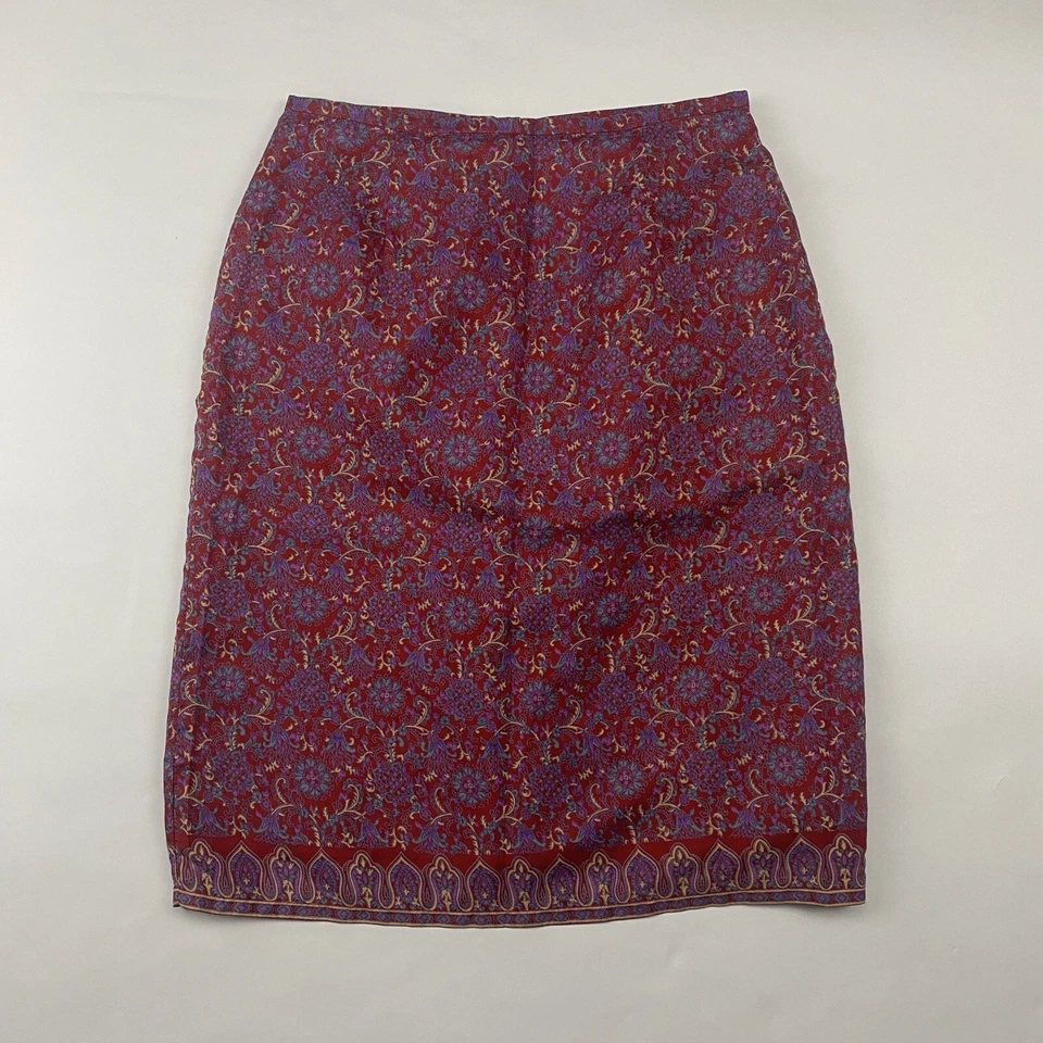 Saia Reta Lápis Paisley Floral Vermelho 100% SEDA Vintage Old Navy Forrada Tamanho 2 - Imagem 2 de 4