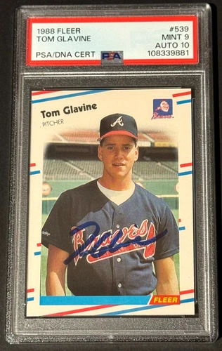 1988 Fleer #539 Tom Glavine HOF Signed Rookie PSA 9 and PSA/DNA 10 Auto Grade