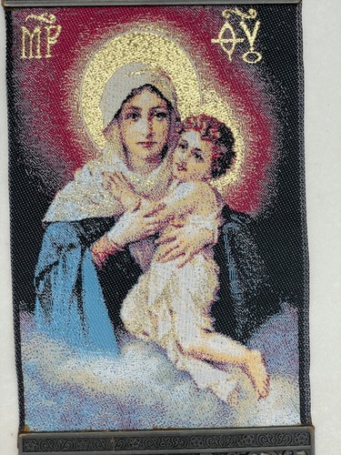 Ikone der Mutter Gottes, Maria und Jesuskind Wandteppich Wandbehang mit Kreuzen - Bild 4 von 9