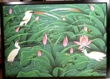UNIDENTIFIED ARTIST! BALINESE COMPOSITION WITH FLOWERS AND BIRDS