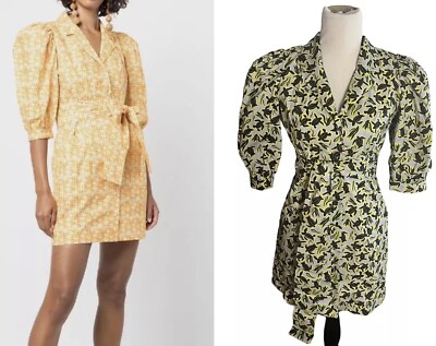 NEW $575 LHD Casitas Dress  4  Black Sea Turtle Puff Sleeve Rio Belted RARE