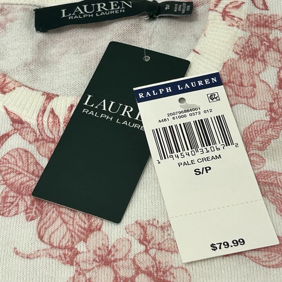 Suéter Ralph Lauren Para Mujer Floral Manga Corta Nuevo con Etiquetas $80 Preppy BOHO Talla S P Foto 4 de 4