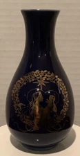RRoman Bud Vase Navy Blue Porcelain 24k Gold Mother And Child 4.5”