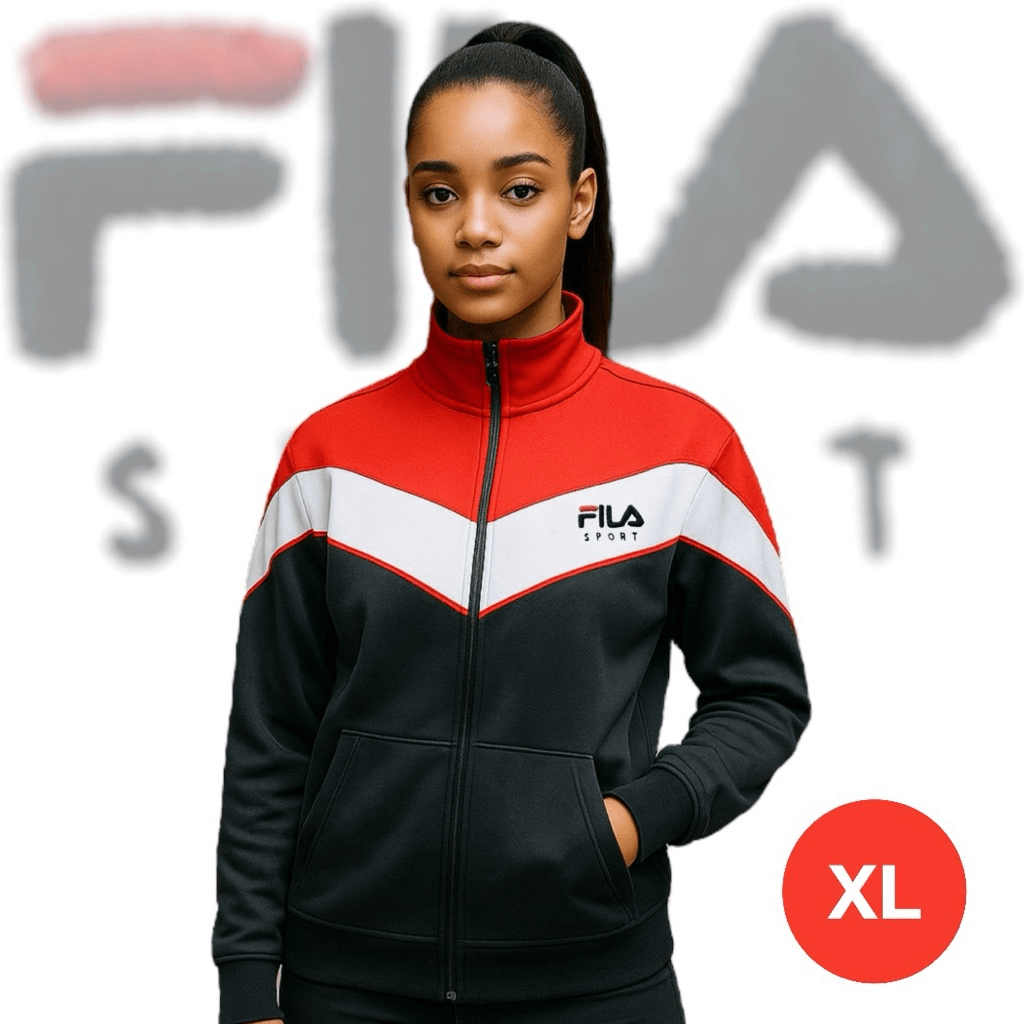 Felpa Fila Sport donna Chevron a righe full zip tennis pista giacca XL rossa