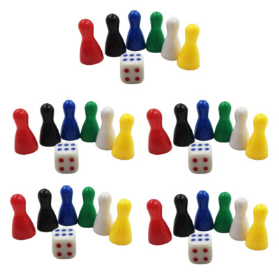 30 bunte Figuren Bauern Schach Kunststoff Figuren Würfel Set für Brett Kartenspiele