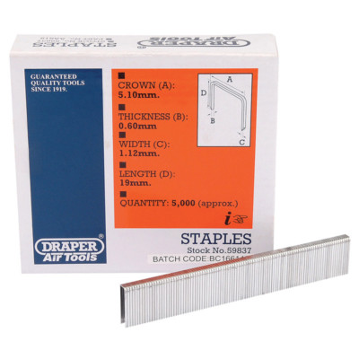 Draper 19 mm x 5000 Klammern für Tacker Nagler 21034 & 83659 - 59837
