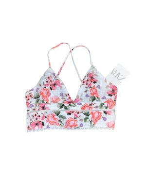 Zara Floral Crop Tank Top V Neck Tie Back White Pink NWT Ladies XS