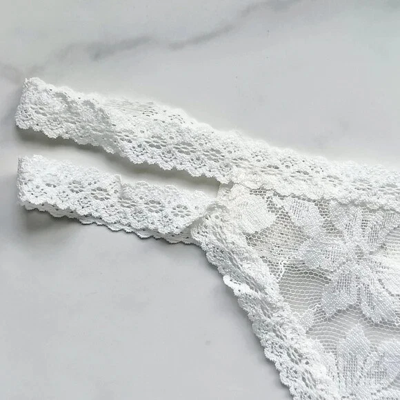 ROSA Victoria's Secret Clásico Encaje Tirantes Tanga Panty Blanco Coco M/L/XL Foto 4 de 4