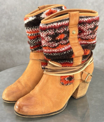 Steve Madden Women's Cowboy Heeled Booties Boots Size 8 Leather Tan
