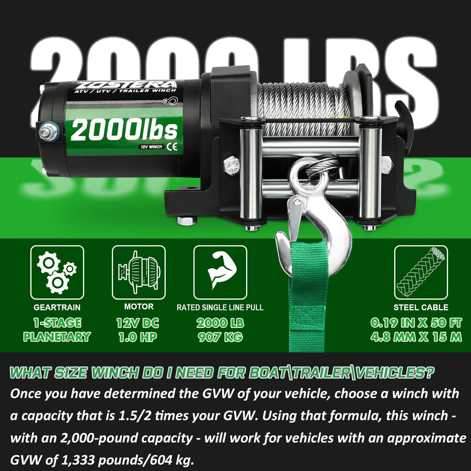 Electric Winch 2000LBS 3500LBS 6000LBS Winch Synthetic Rope UTV ATV BOAT