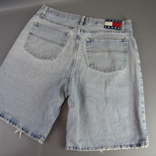 Tommy Jeans Flag Logo Denim Shorts Frayed Hem Distressed Light Wash Mens Size 38 - Imagen 7 de 14