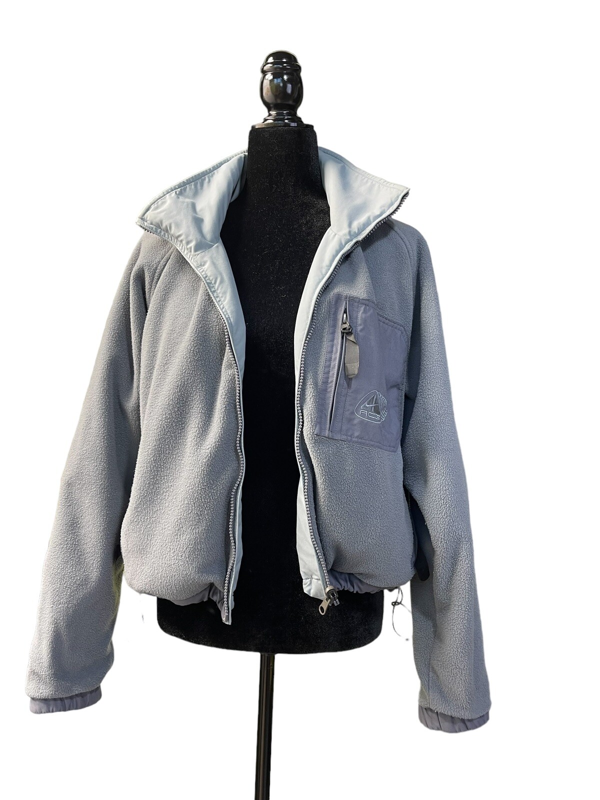 SACAI X NIKE Giacca vintage anni 90 Nike ACG reversibile blu grigio pile piccola 2 in 1 ricamata