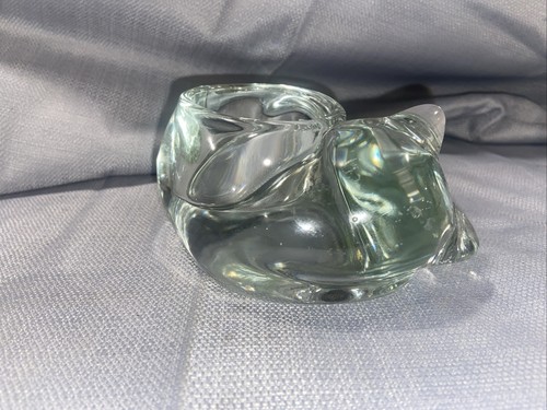 Vtg Indiana Glass Sleeping Cat Votive Tea Light Candle Holder Paper Weight Clear - Picture 4 of 4