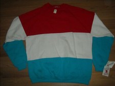 VTG 80 90S MENS NEW XL STRIPE GREEN RED WHITE OVERSIZE BASSET WALKER SWEAT SHIRT