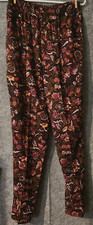 G S L Harem Pants SZ Small Vintage USA Made 100 Rayon Black Floral Pockets