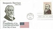 PRESIDENT BENJAMIN HARRISON 1986  ARTMASTER CACHET FDC BIOGRAPHY ON REVERSE UNAD