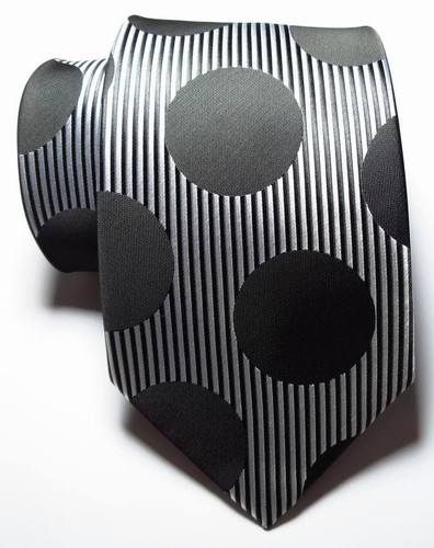 Cravatta cravatta uomo classica a righe pois nero bianco JACQUARD WOVEN 100% seta nuova - Foto 2 di 2