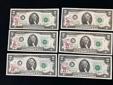 RARE Uncirculated Sequential 1976 $2 Dollar Bill First Day Issue Stamped Serial