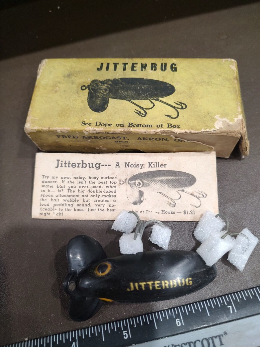 ルアー・フライ USED OLD FRED ABOGAST JITTERBUG WAR II 3 VINTAGE FISHING LURE FRED ARBOGAST JITTERBUG WW2 PLASTIC LIP