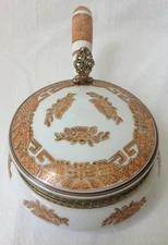 Vtg Silent Butler Crumb Catcher Ashtray Oriental Orange Gold Trm Porcelain Japan