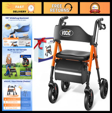 Lightweight Foldable Rollator Walker for Seniors, 8" All Terrain, 350 LBS Capaci