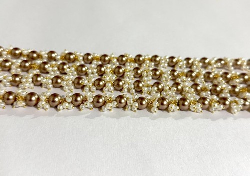 8mm Brown Shell Pearl & 4mm White Pearl Gold Plated Rosary Chain Jewelry Making - Picture 7 of 9