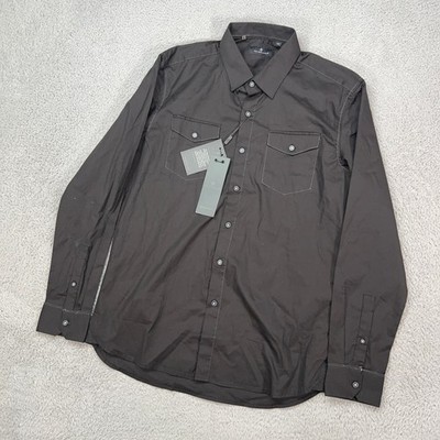 7 Diamonds Shirt Mens Medium Black Solid Button Up All American Cotton