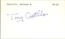 1970's -Tony Castillo- Signed/Autograph/Auto Index Card San Diego Padres MLB
