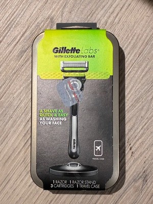 NEW Gillette Labs Men's Razor w/ Exfoliating Bar w/ Stand 3 Cartridges & Case!