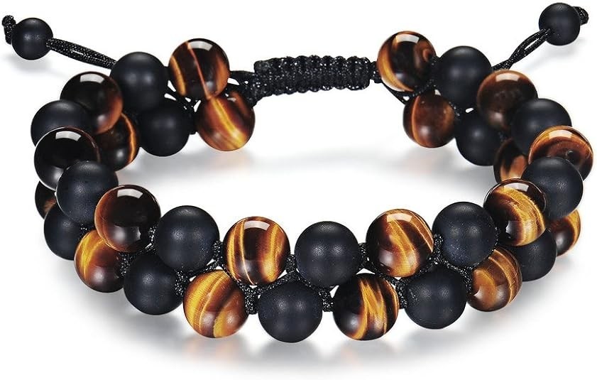 Triple Protection Bracelet 8mm Tiger Eye Onyx Lava Rock For Men Women US Stock