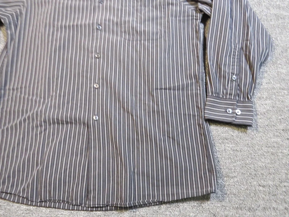 Calvin Klein Shirt Mens Medium Gray White Striped Button Up Long Sleeve Pocket - Image 4 of 4