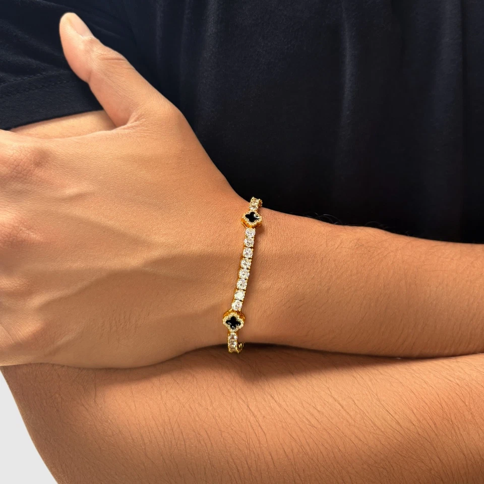 Four Leaf Clover Lucky Diamond Tennis Bracelet Luxury Chain Jewelry 18K Gold -7” - Image 2 of 4