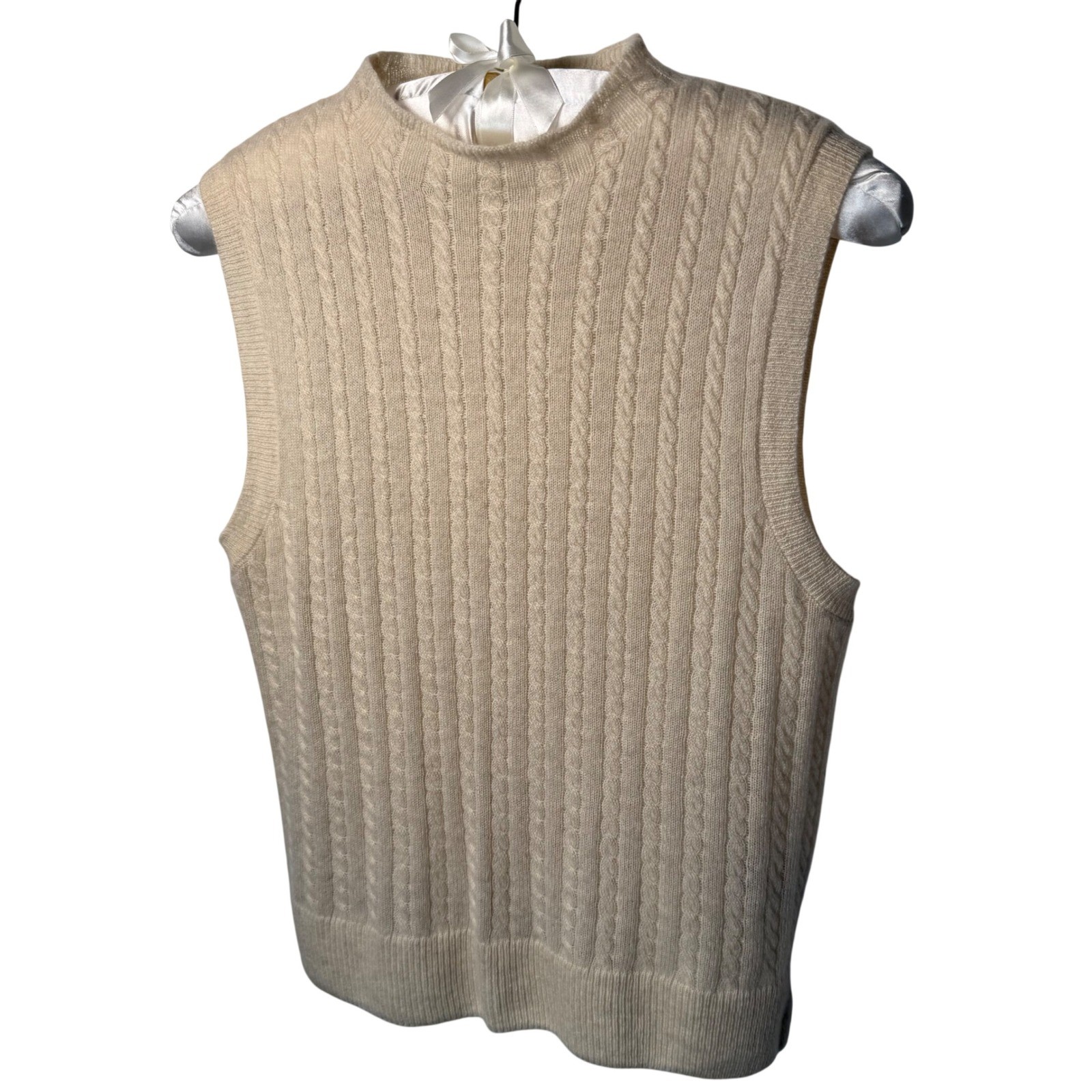 House of Harlow 1960 100percent Cashmere Sleeveless Vest Beige L Semi Sheer Luxury image 5