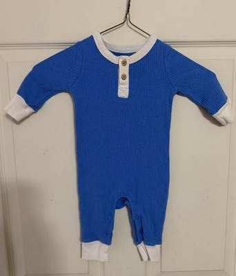 Cat & Jack Cotton Knit Ribbed Long Sleeve Button Coverall One-Piece 3M Blue