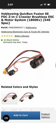 Hobbywing QuicRun Fusion SE FOC 2-in-1 Crawler Brushless ESC Motor 1800KV 540 S 