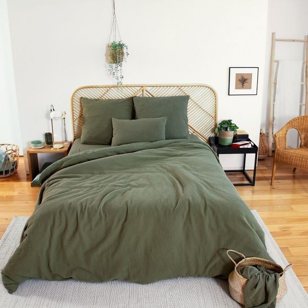 Parure de lit gaze de coton kaki 220x240 de qualité hôtelière Premium