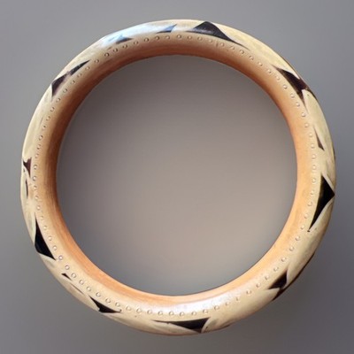 Vintage Camel Bone Black Painted Bangle Bracelet Insect Motif 8 In