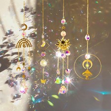 4 Pieces Crystal Suncatcher for Windows Hanging Decor Crystals Prism Golden