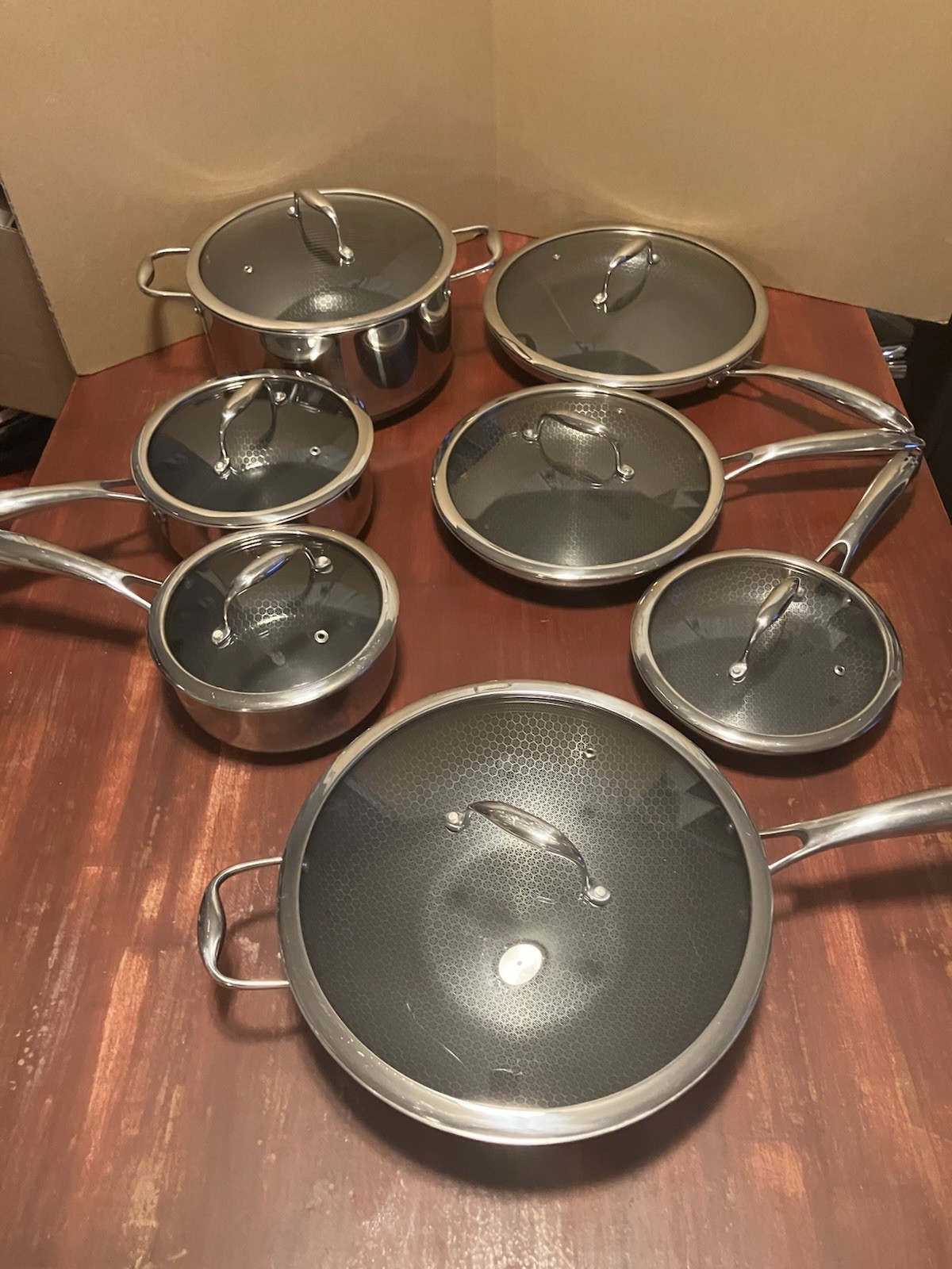 HexClad Hybrid Nonstick Cookware 14pc Complete Pots & Pans Set w/Lids