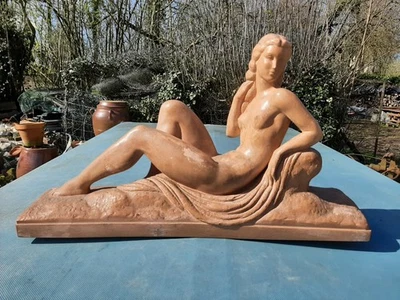 lemanceau charles 1905-1980 sculpture en terre cuite femme allongée signée - Photo 1/4