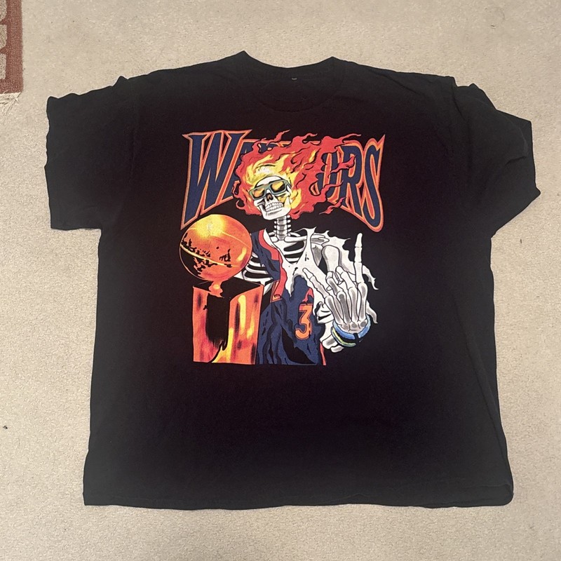 Vintage? Golden State Warriors Flaming Skeleton  Tagless T Shirt Size XL NBA
