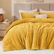 Fleece Comforter Set -Super Soft Warm Fluffy Bedding, Full Mustard Yellow