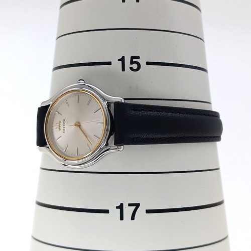 Montre Seiko Credor 7371-0020 - Pour Femme - Quartz - Cadran Argent - Bracelet Cuir Noir
