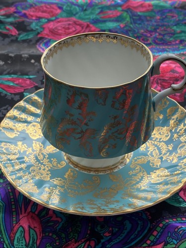Vintage Elizabethan Fine Bone China England Teal Gold Tea Cup & Saucer # 5243 - Picture 3 of 8